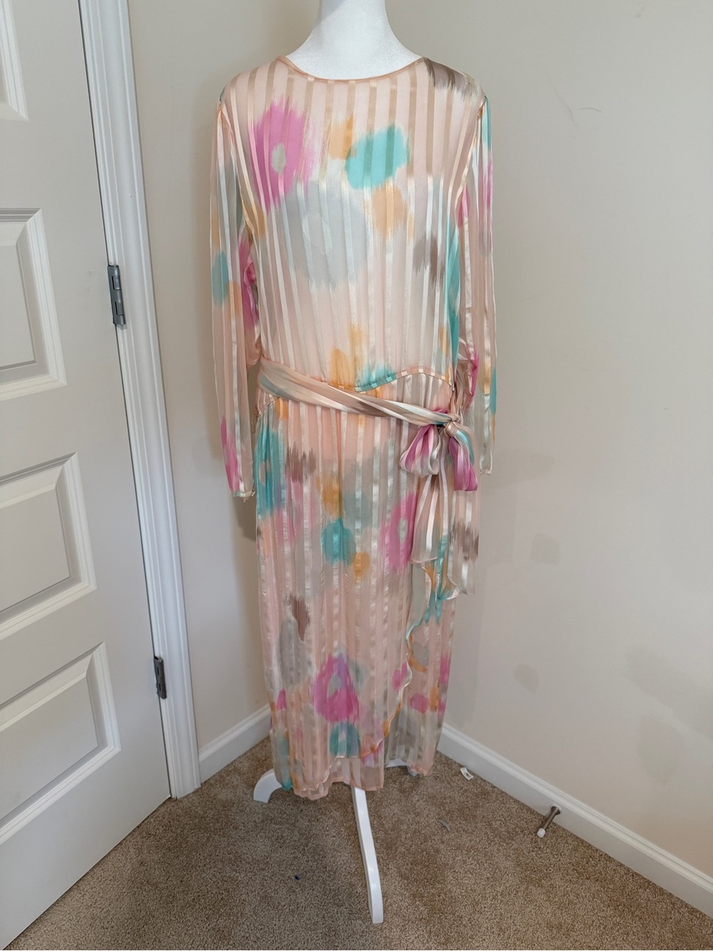 Vintage 100% Silk - The Silk Farm - Pastel Watercolor Midi Dress